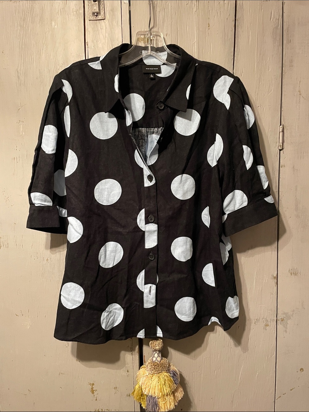 Black & White Polka Dot Button-Up Top - Classic Casual